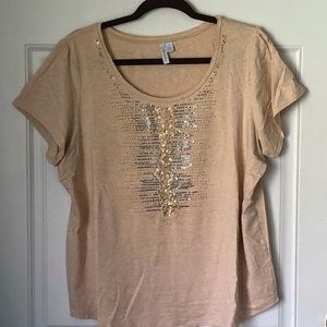 🌺 Tan Sequined  T-Shirt Top